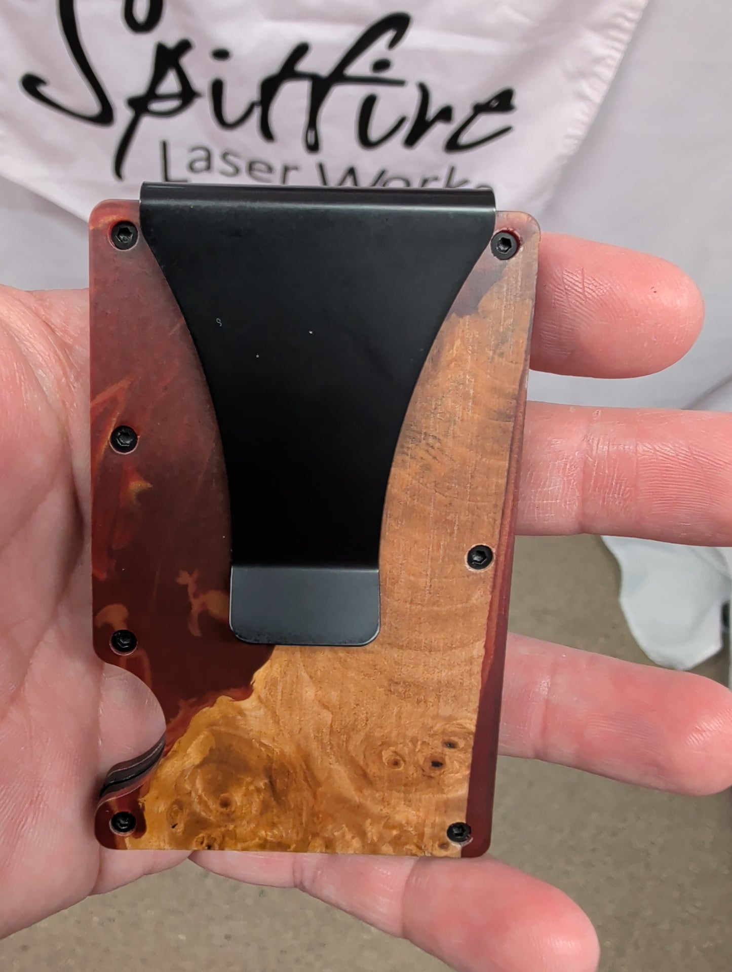 Wood & Red/Gold Resin Wallet