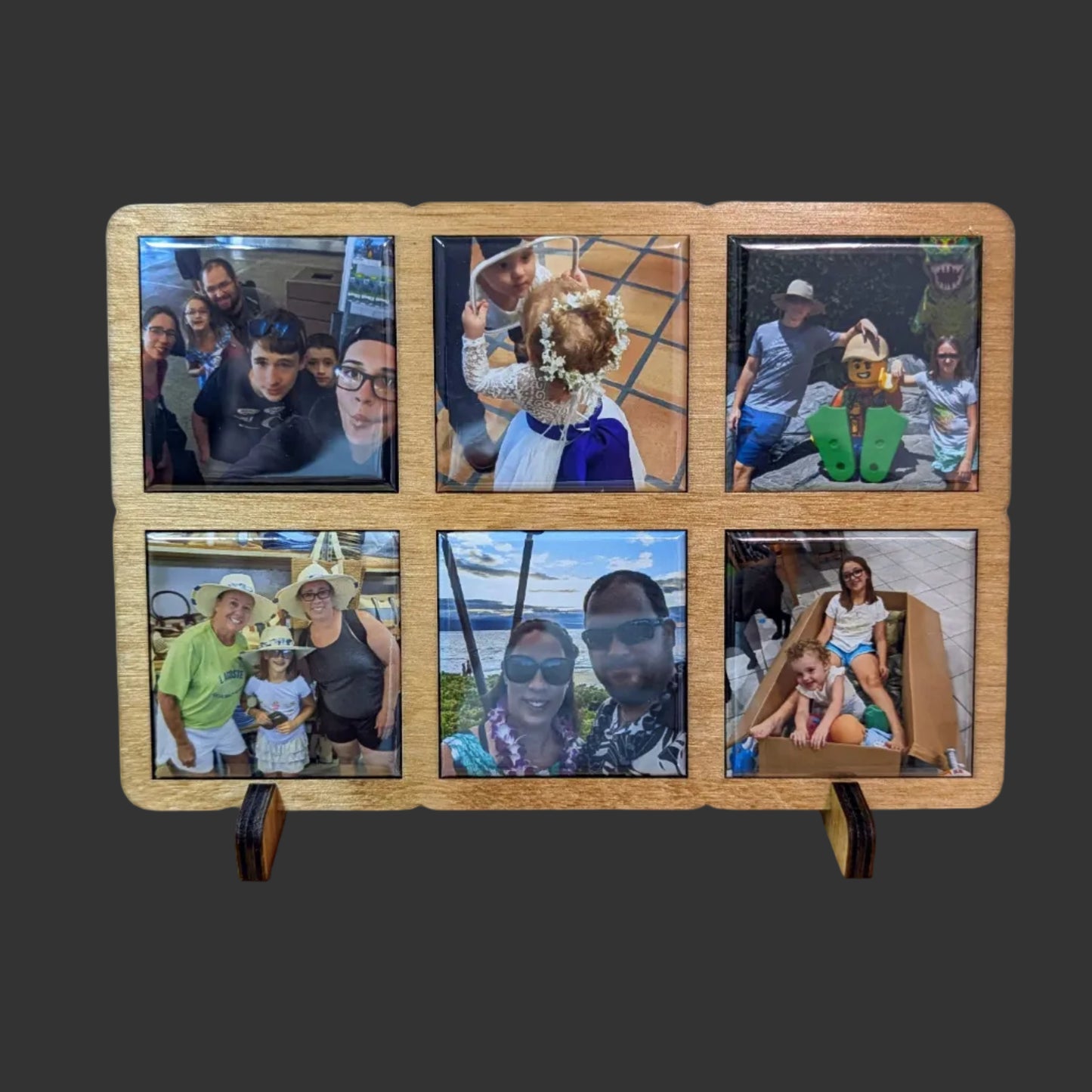 Wooden photo frame with multiple photos - Golden Oak
