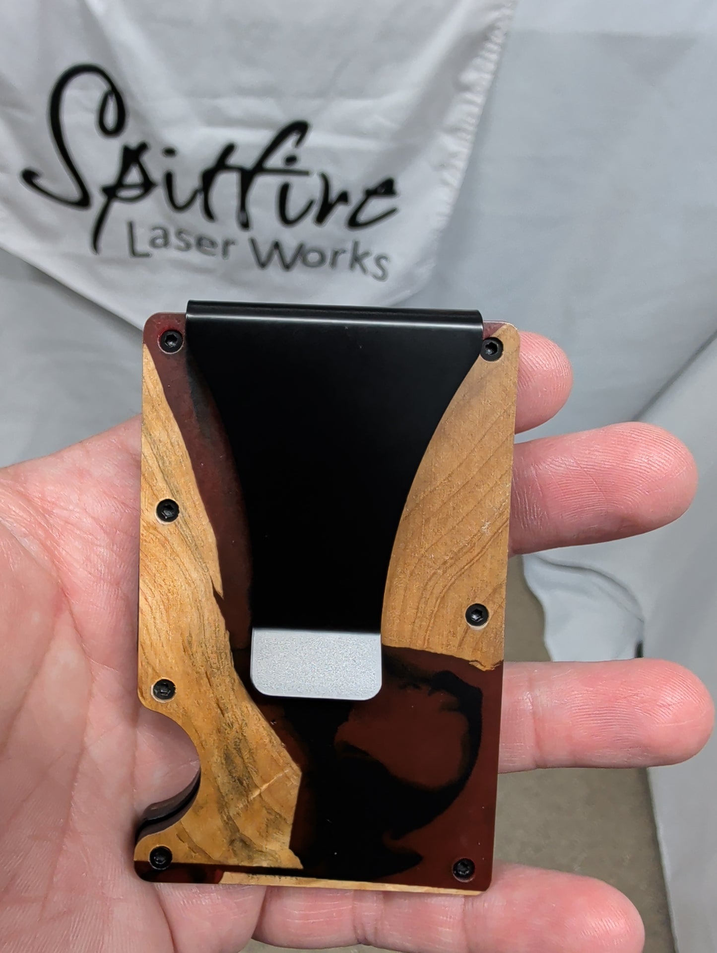 Wood & Black/Red Resin Wallet
